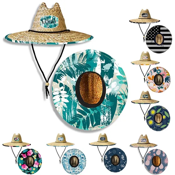 Straw Woven Beach Hat with Double Layer Lifesaving 2