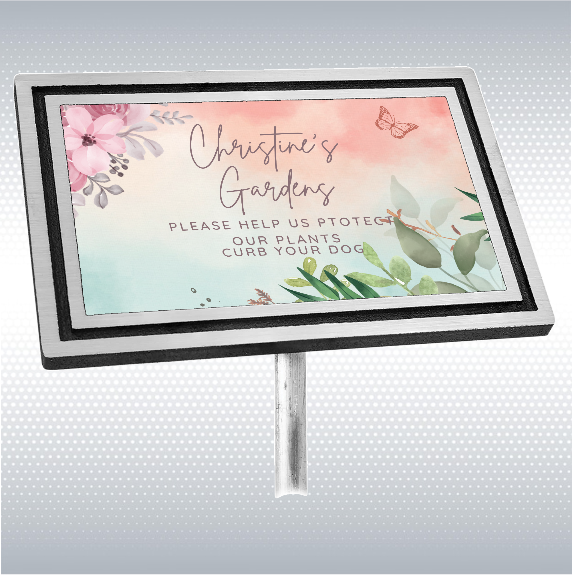 Black/Silver Cast Aluminum Garden Sign W/ 24" Stake 8