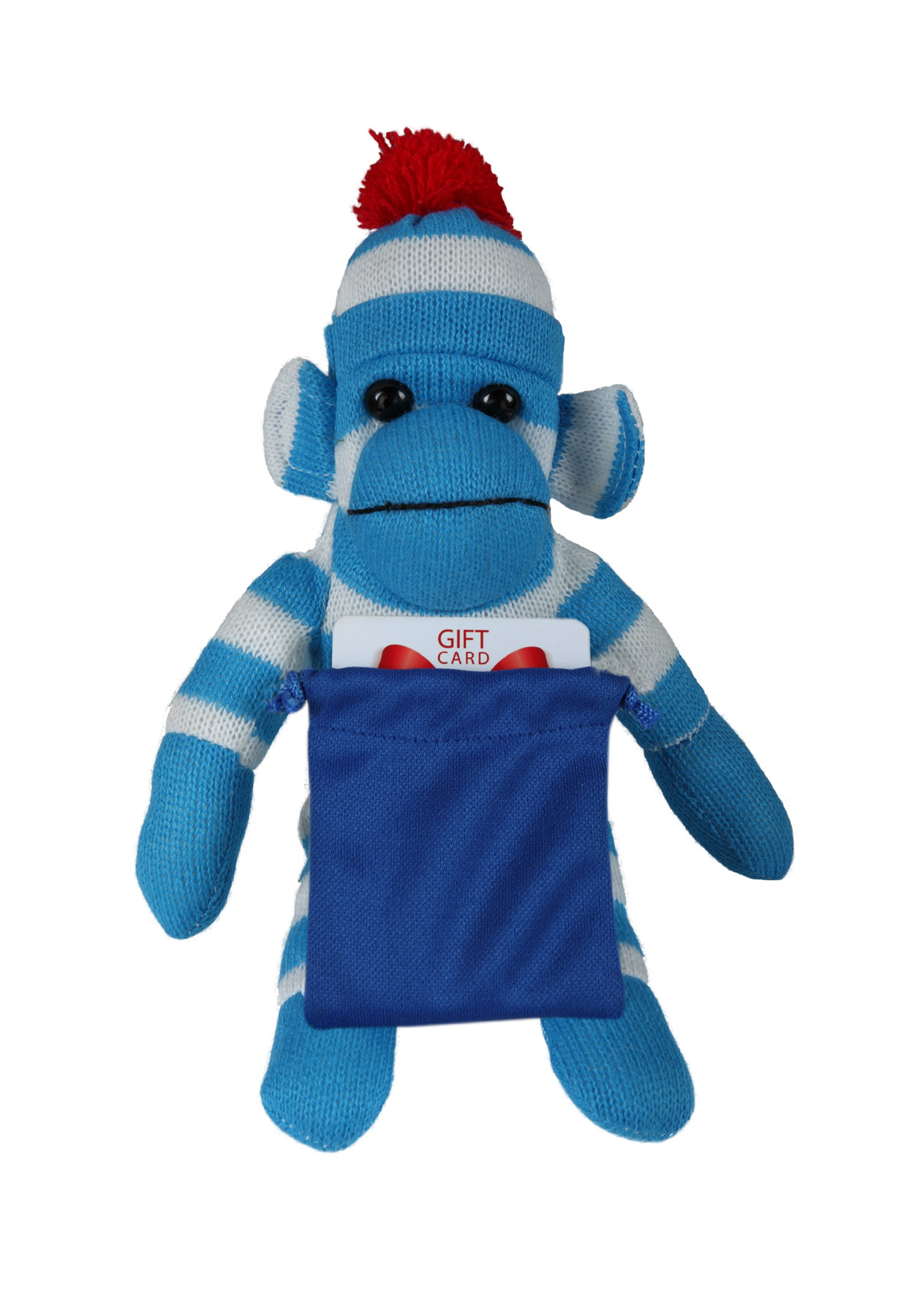 soft plush Blue Sock Monkey with gift card sack 4