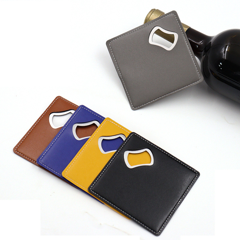 Square Stainless Steel Leathers Coaster Bottle Opener 5
