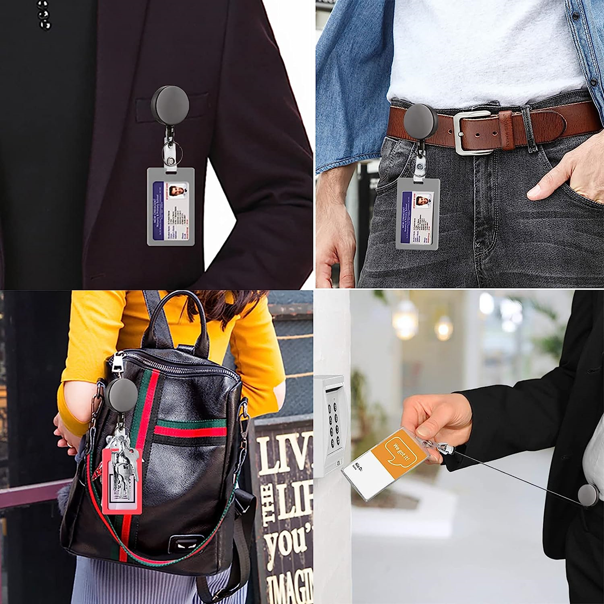 Metal ID Badge Holder With Belt Clip Key Ring For Name Card 2