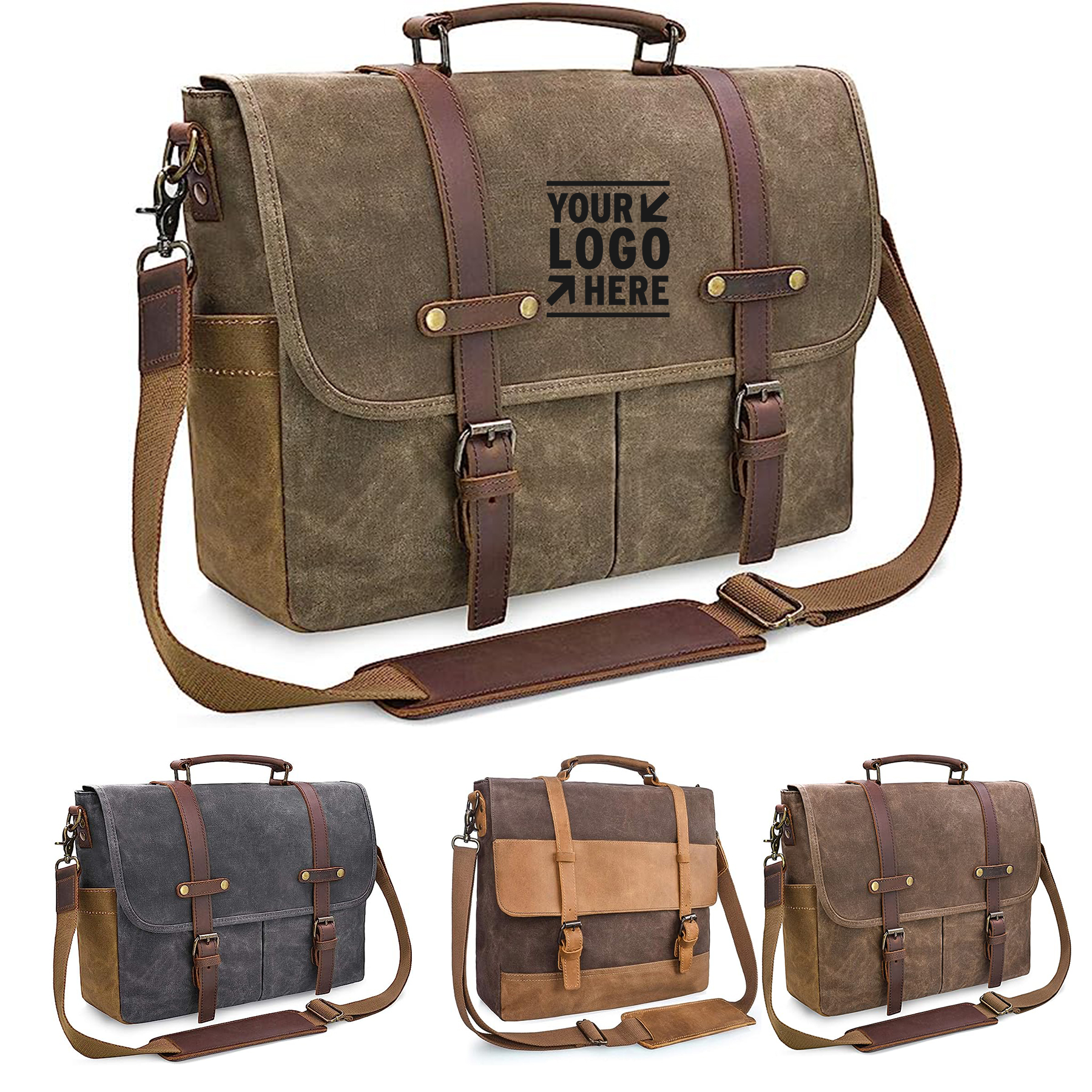 15.6 Inch Mens Waterproof Vintage Genuine Leather Waxed Large Satchel Shoulder Messenger Bag 2