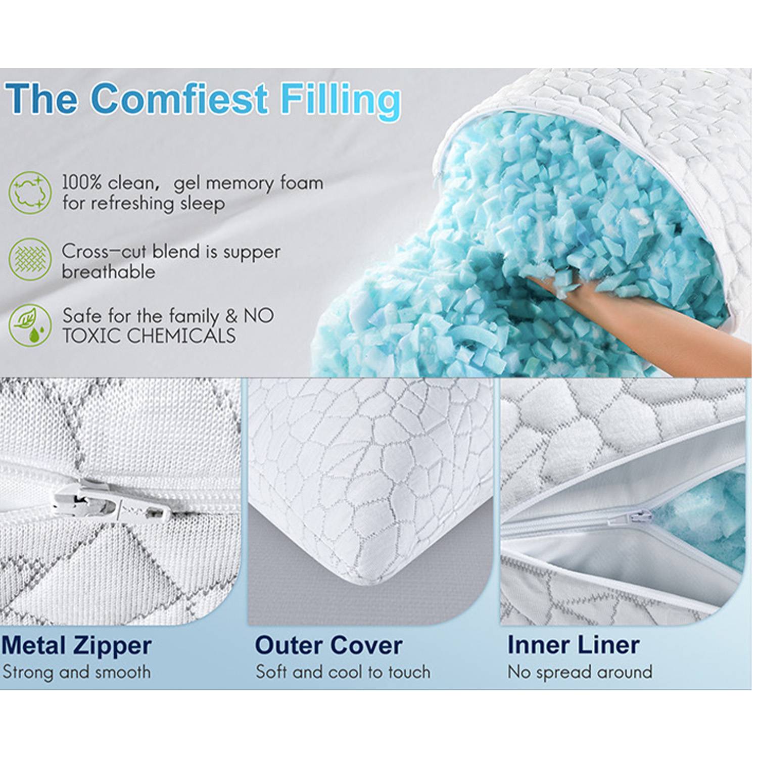 Cooling Memory Foam Pillow – Neck Support & Fiber Fill 6