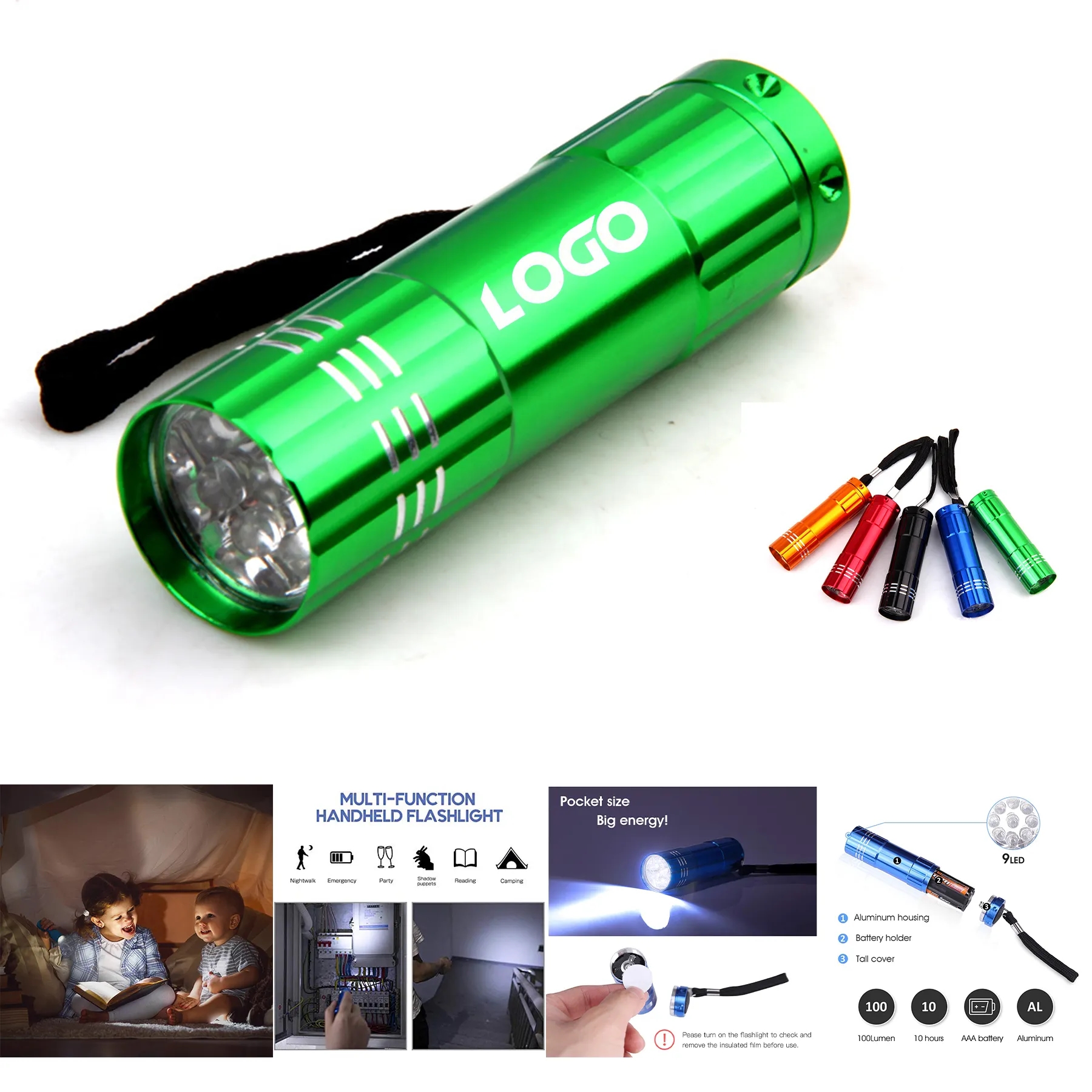 9 LED Mini Aluminum Flashlight 2