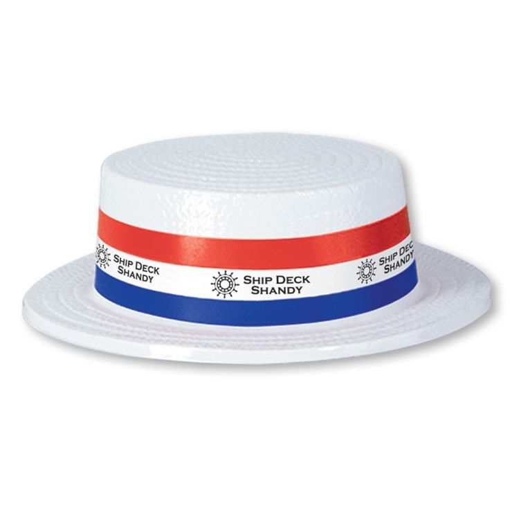 White Plastic Skimmer Hat w/ Custom Digital Printed Band 1