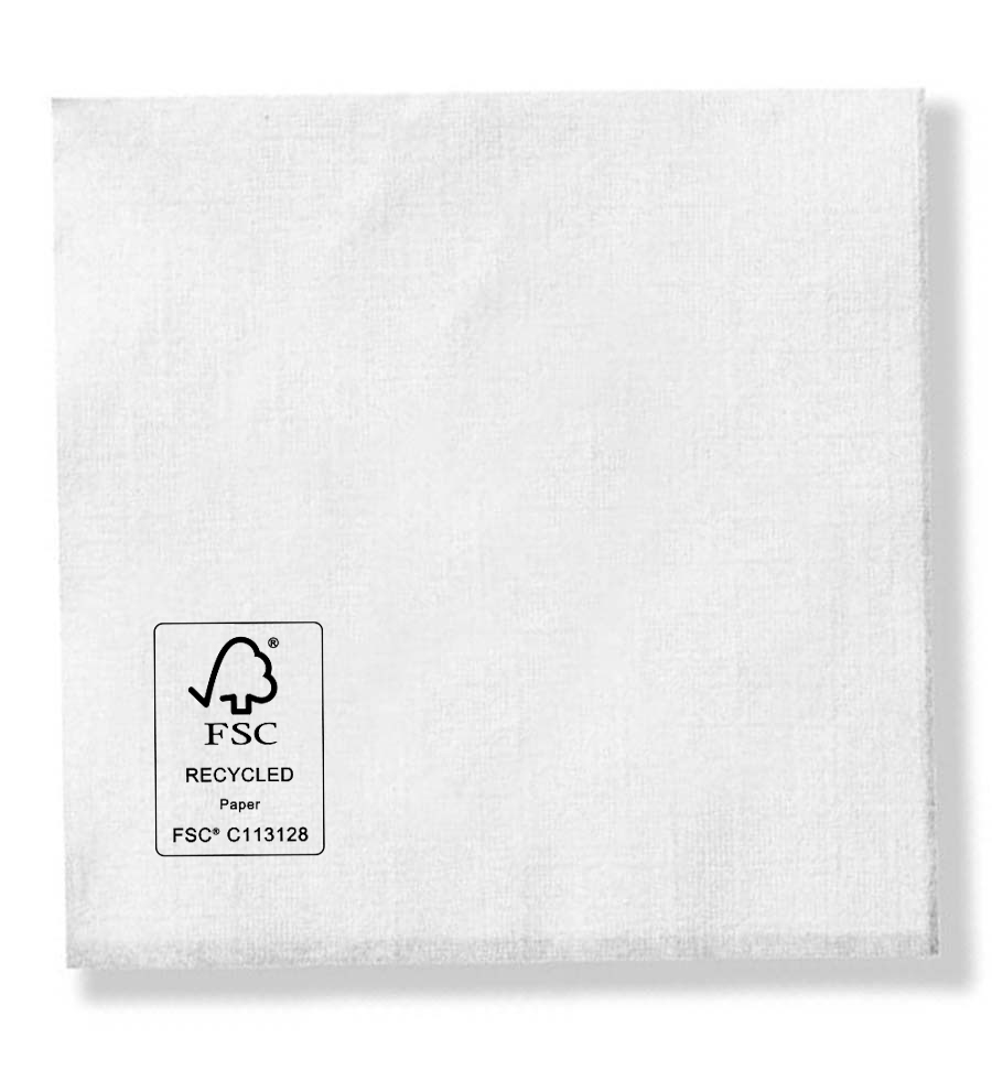 Foil Stamped 1-Ply White Beverage Napkin, Linen Embossed, FSC Certified 1