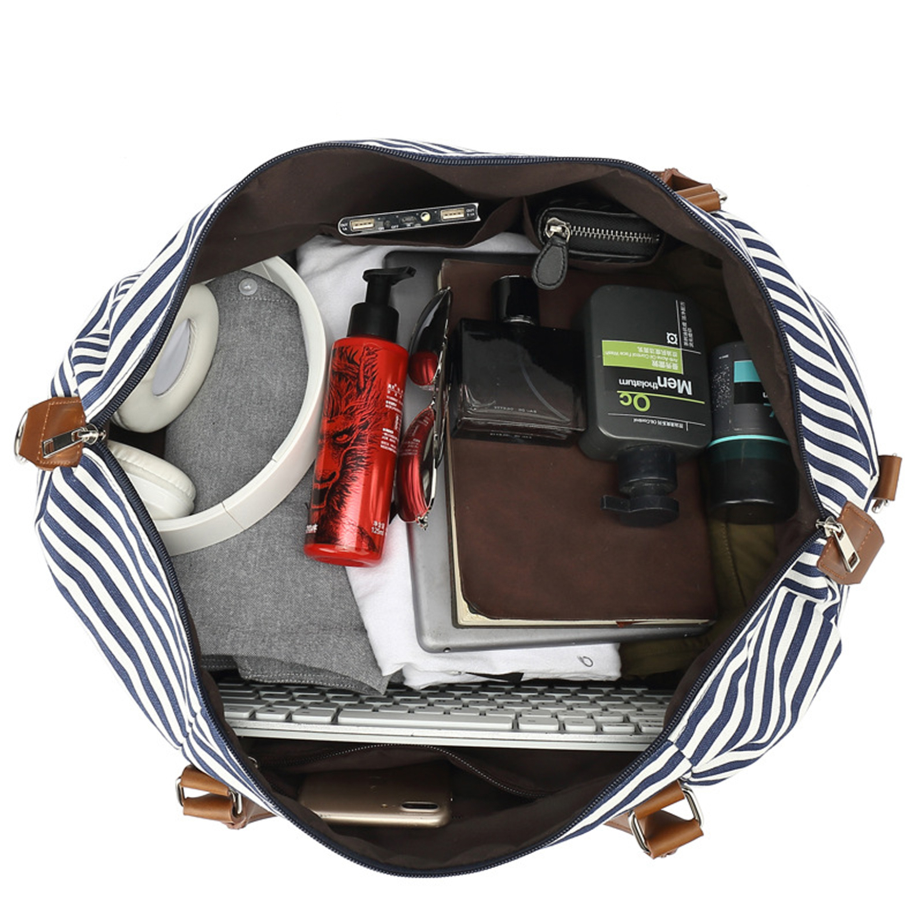 Canvas Travel Duffel Bag with Leather Shoes Compartment for Men 6