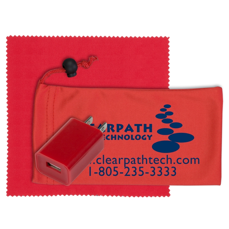 "Montana" Mobile Tech Wall Charger Kit in Microfiber Cinch Pouch 9