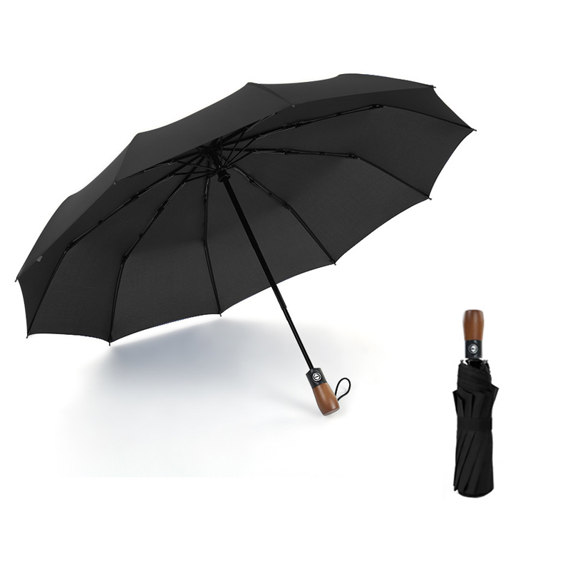 Windproof Automatic Sun/Rain Umbrella with Wooden Handle 5