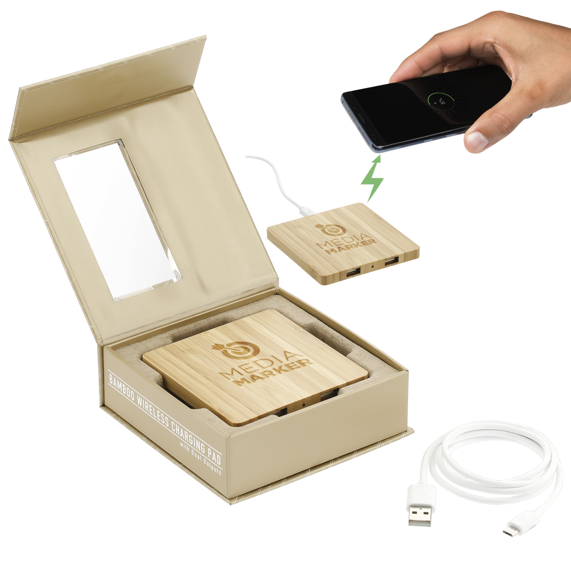 FSC® 100% Bamboo Wireless Charge Pad w/Dual Output 60