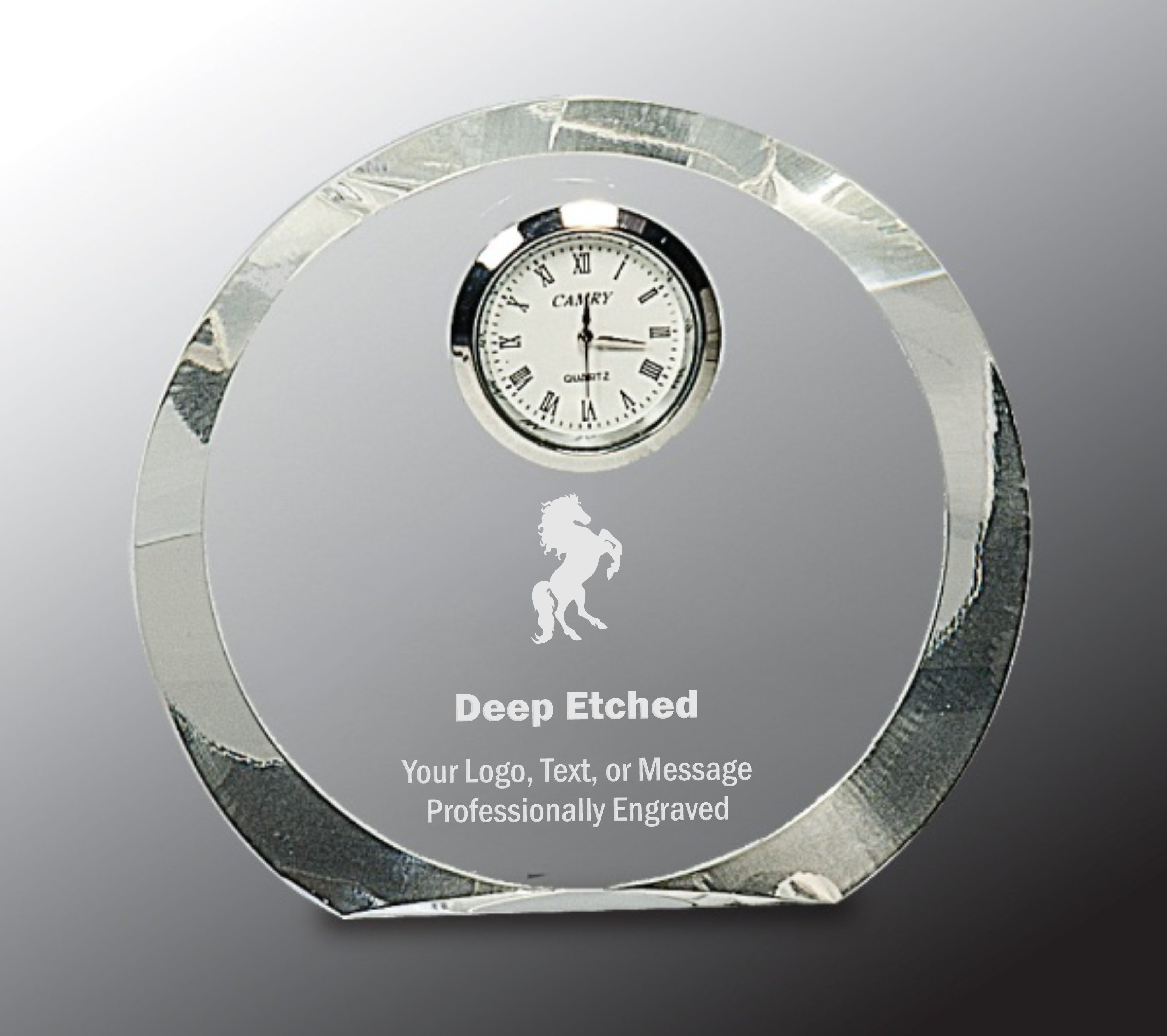 4 1/2" Clear Crystal Round Award with Clock