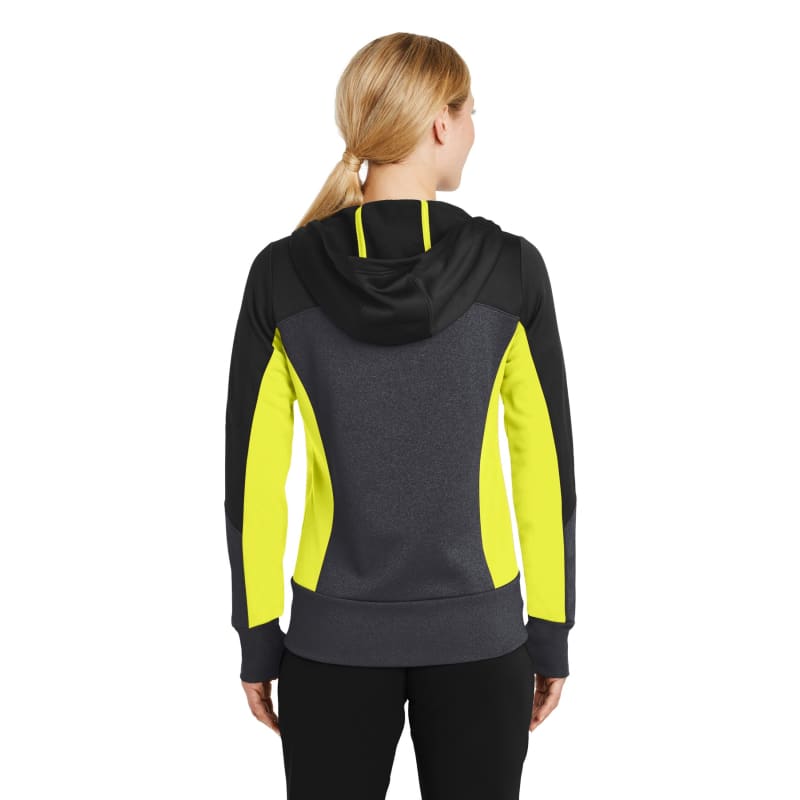 Sport-Tek Women's Tech Fleece Colorblock Full-Zip Hooded Jacket. 3