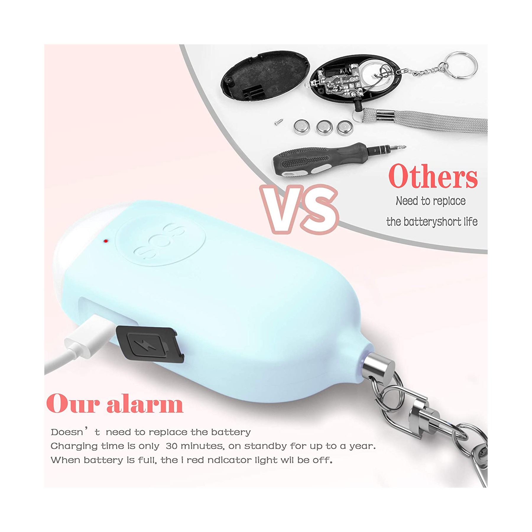 USB Rechargeable Security Personal Alarm Keychain 3