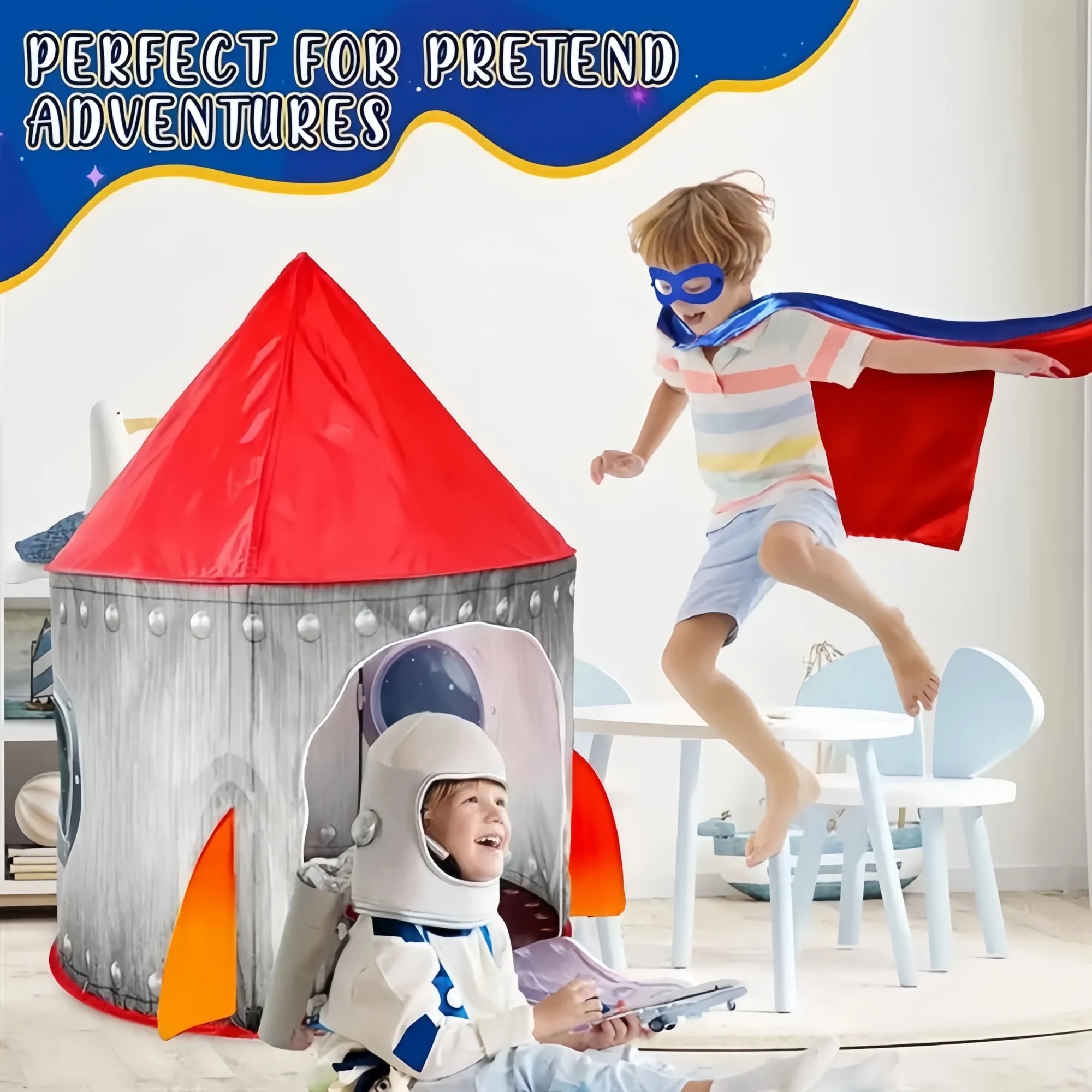 Double Layers Kid Superhero Cape with Eye Mask 3