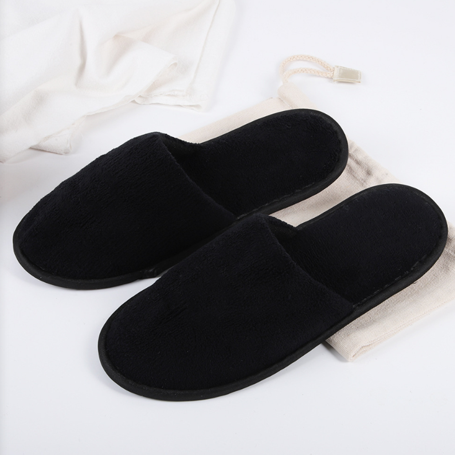 Black coral velvet hotel slippers 6