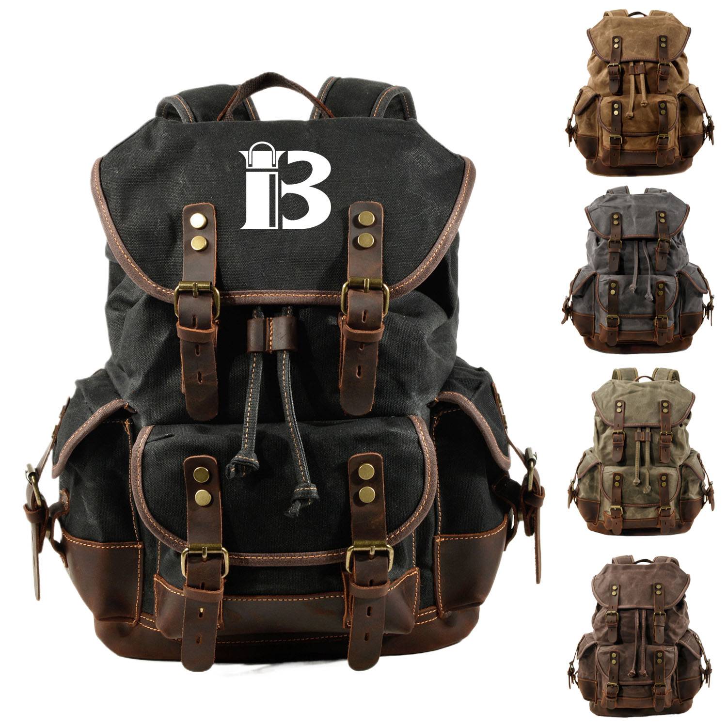 Leather Waxed Canvas Waterproof Backpack 3