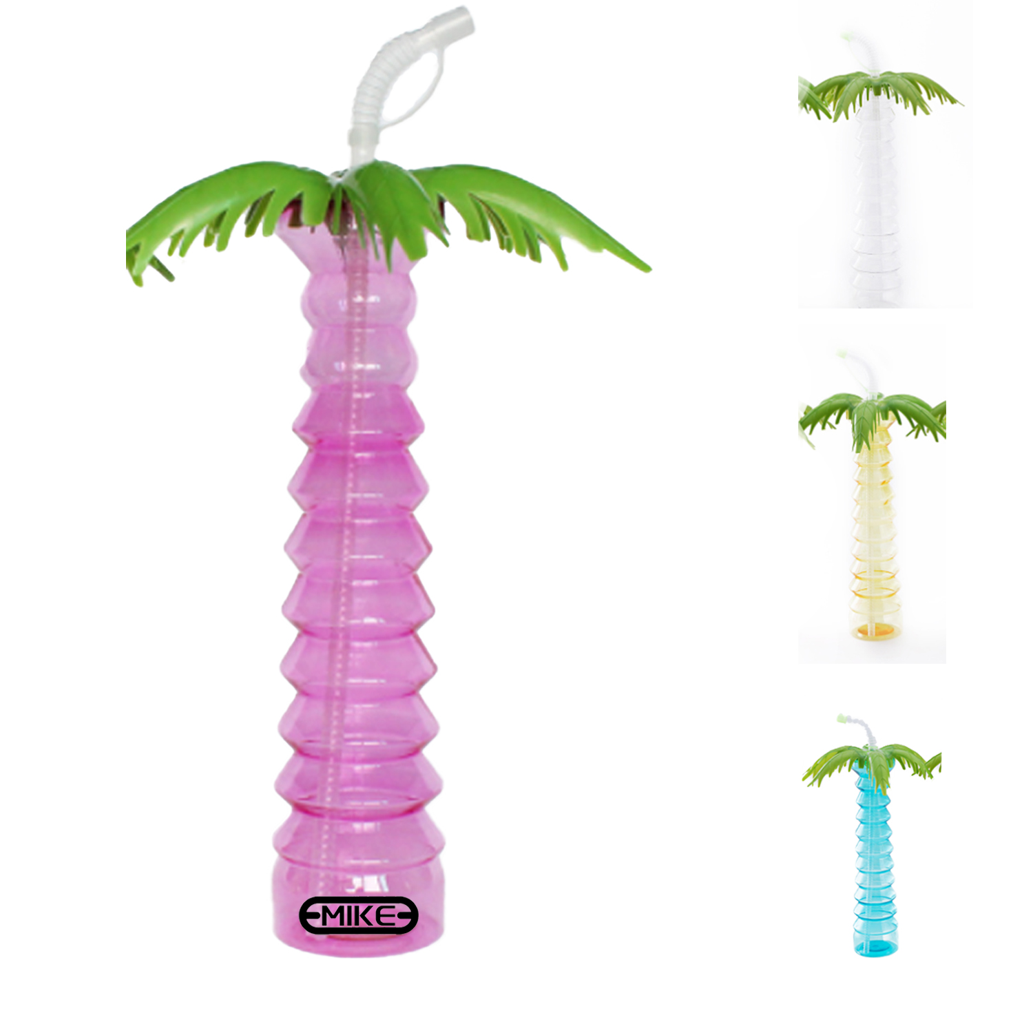 17oz Tropical Summer Coconut Tree Bottle w/ Straw 2
