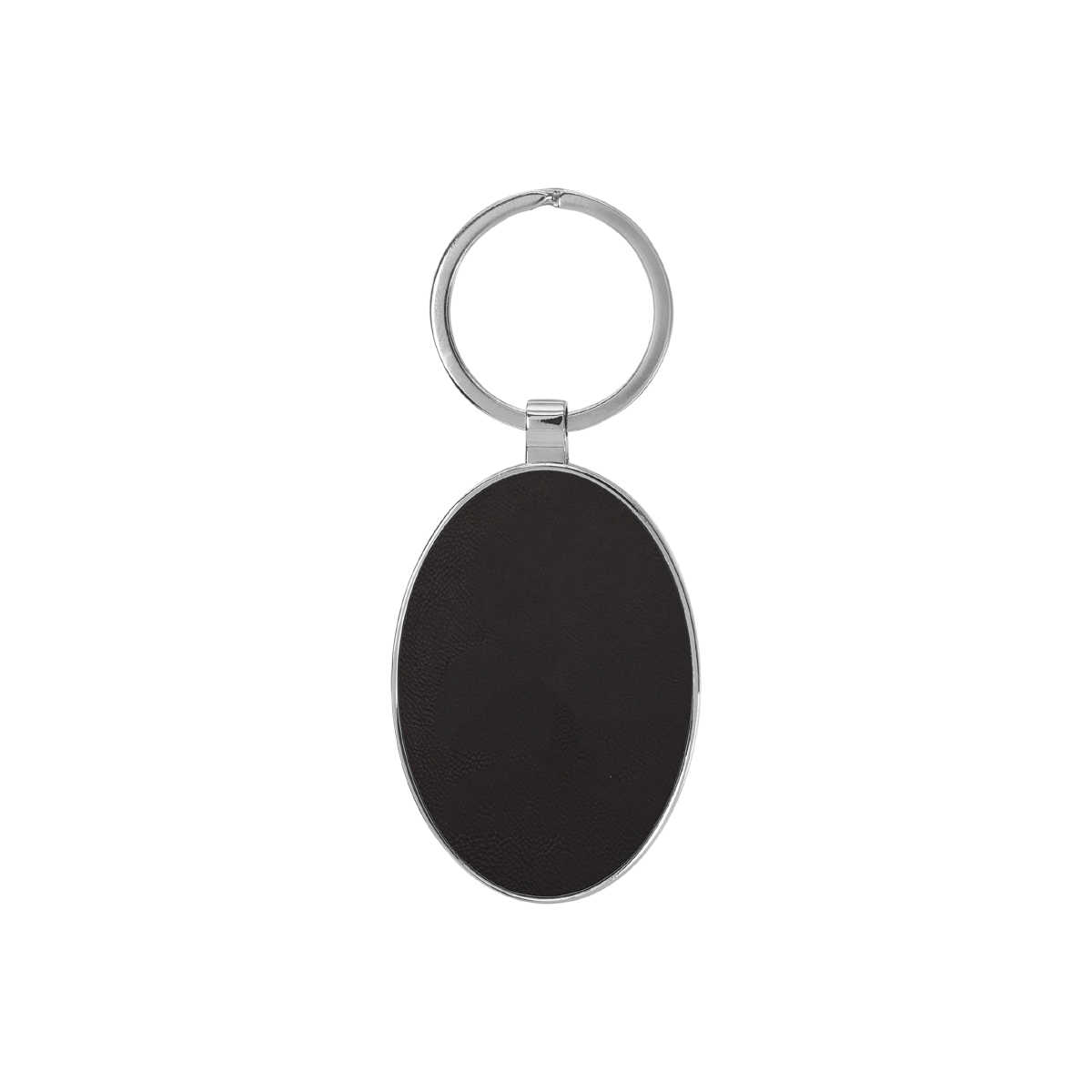 Black & Silver Leatherette/Metal Oval Keychain 2