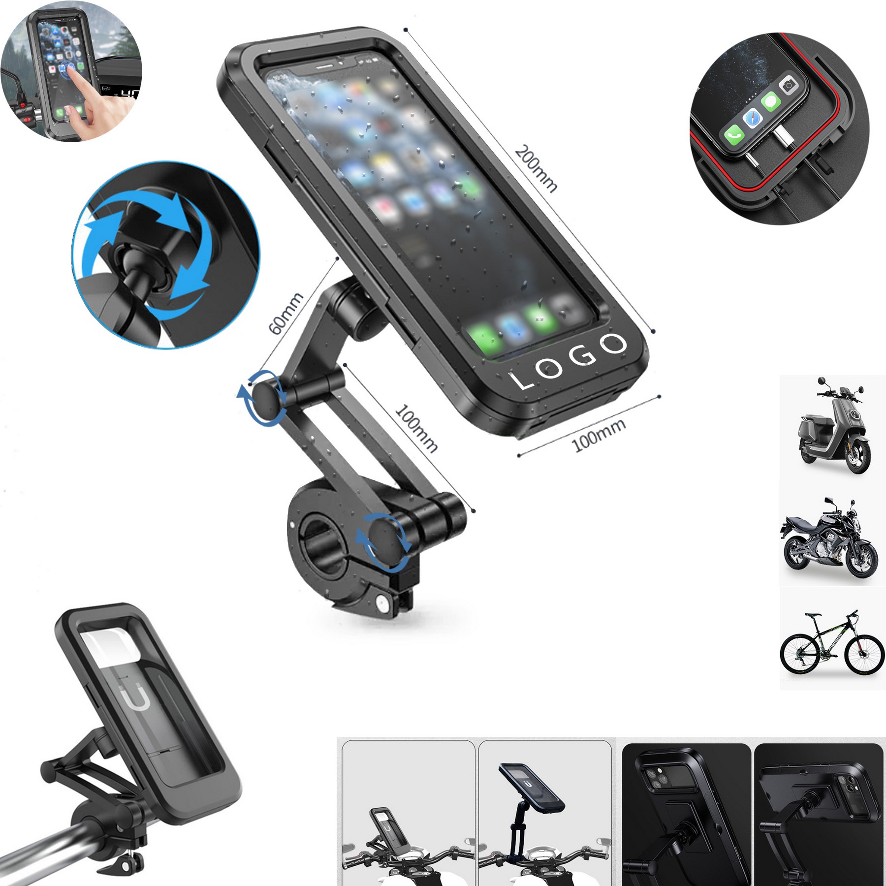 Bicycle Motorcycle Phone Mount Holder Waterproof Universal