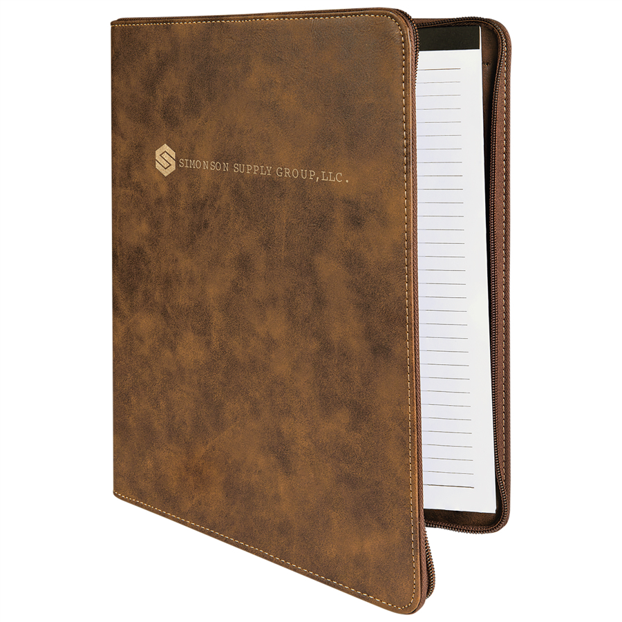 9 1/2" x 12" Rustic/Gold w/ Zipper Leatherette Portfolio with Notepad 1