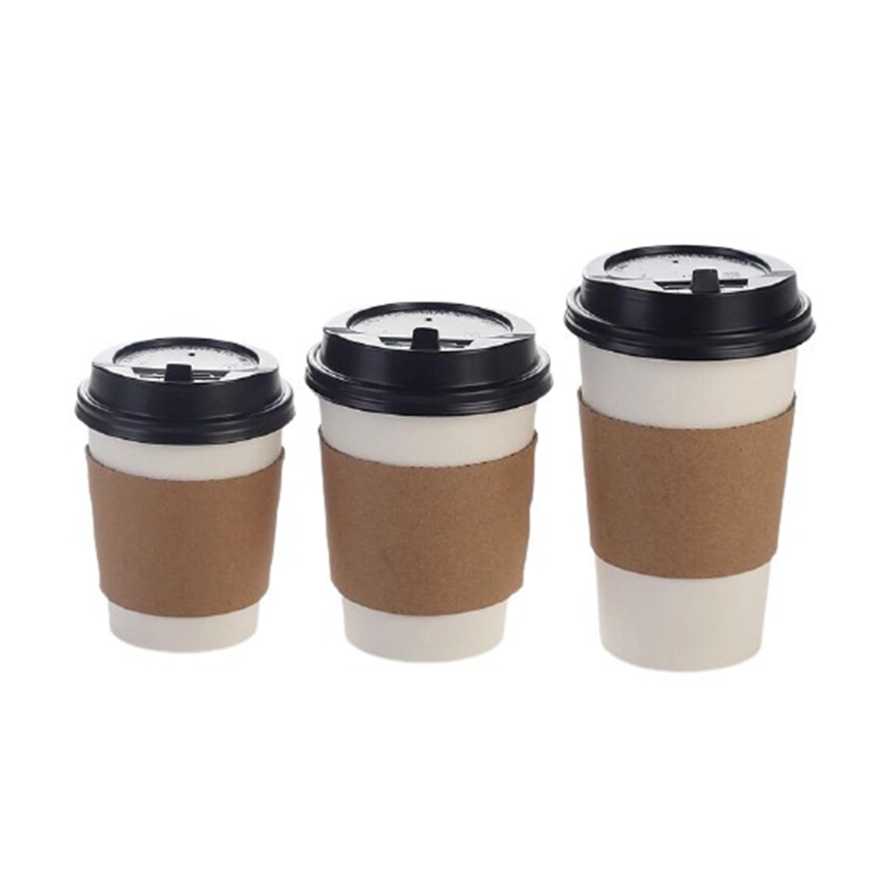 White Paper Coffee Cup with Lid and Corrugated  Sleeve 2