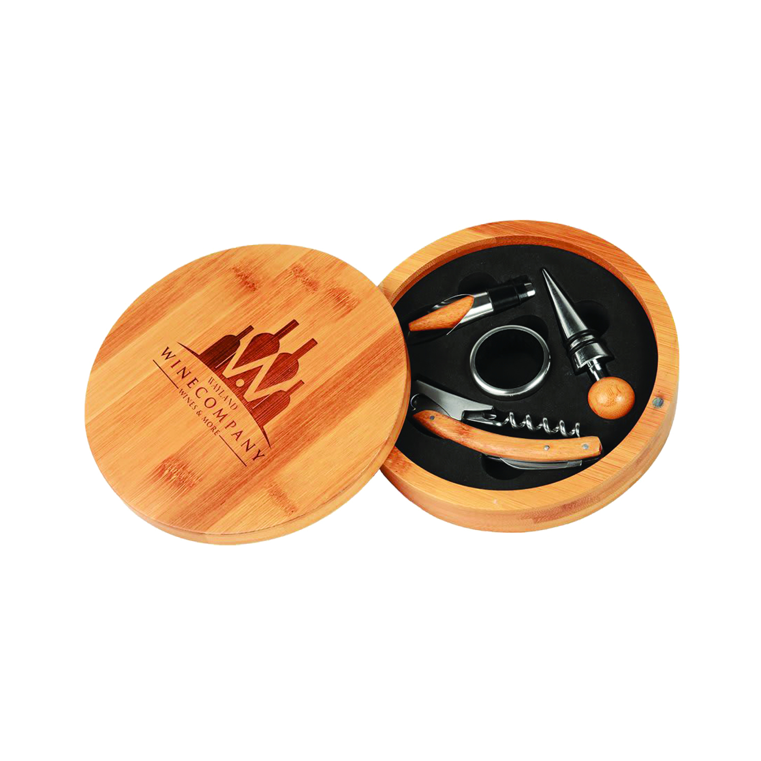 6" Round Bamboo 4-Piece Wine Tool Set 3