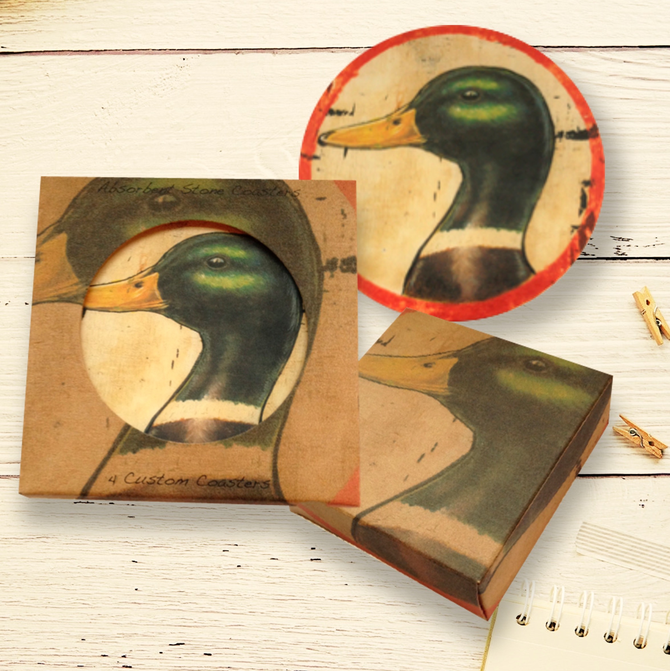 4 Round Absorbent Stone Coasters in a Fully Custom Printed Coaster Box - Basic Print 10