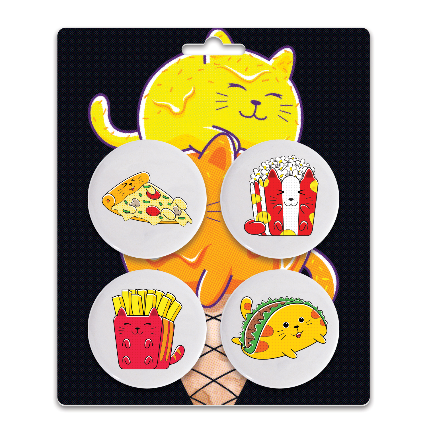 Four 1.75" Pin-Back Buttons on Backing Card 1