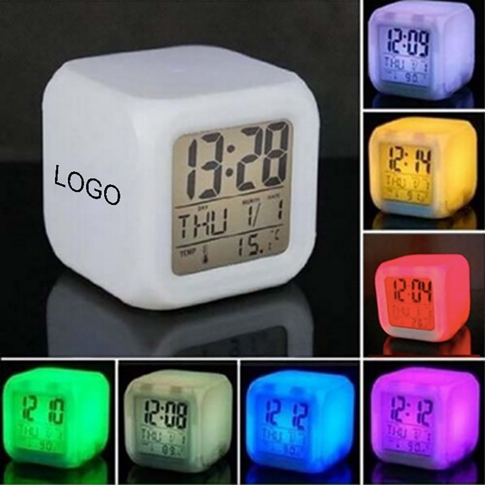 7 Colors Changing Digital Cube Alarm Clock with Thermometer 1
