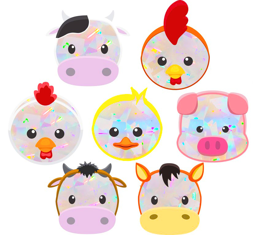 Window Decals - Baby Farm Animal Sun Catchers - Holographic Rainbow Window Stickers 4