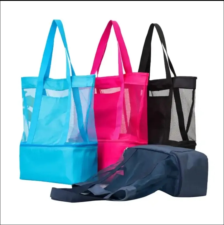 2 Layers Cooler Mesh Beach Shopping Tote Bag 2