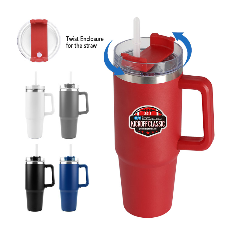 US Stock 30 OZ. S/S Travel Mug w/ Handle & Twist Closure Straw Lid 1
