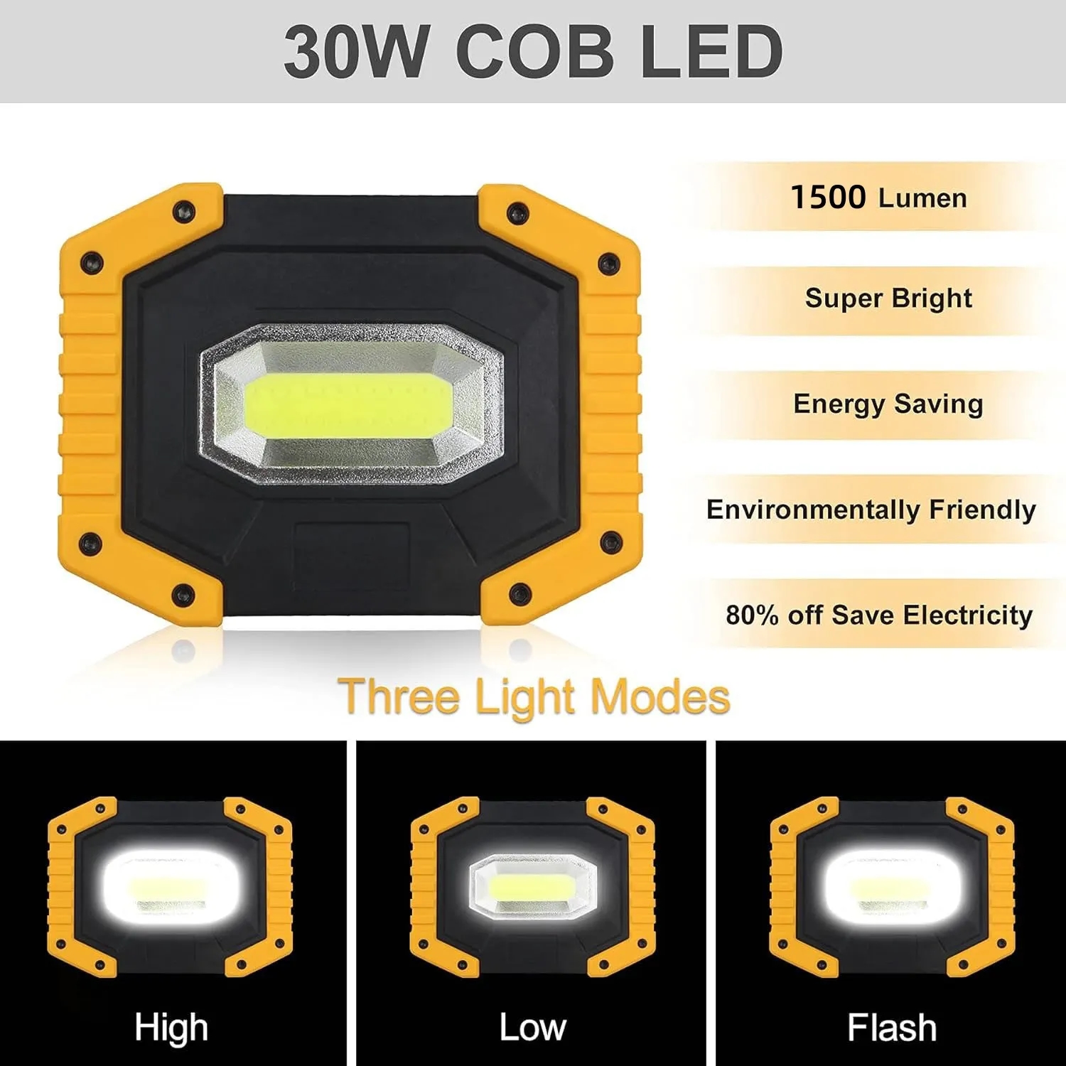 30W Portable  Rechargeable LED Work Light with phone charge 6