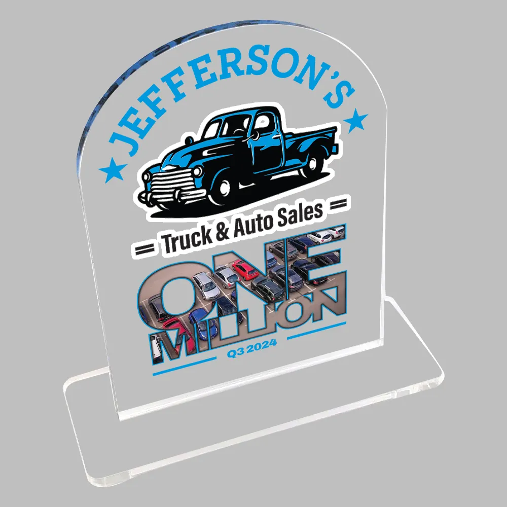 Clear Desk Plaque- Full color- with slotted base 1