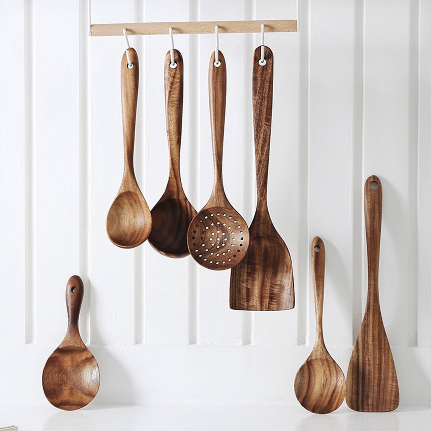 7Pcs Acacia Wood Pot Shovel Spoon Set 4