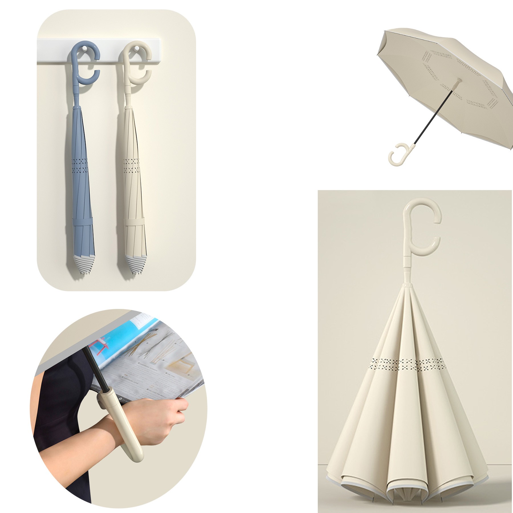 Large Inverted Reverse Umbrella with C-Shaped Handle 1