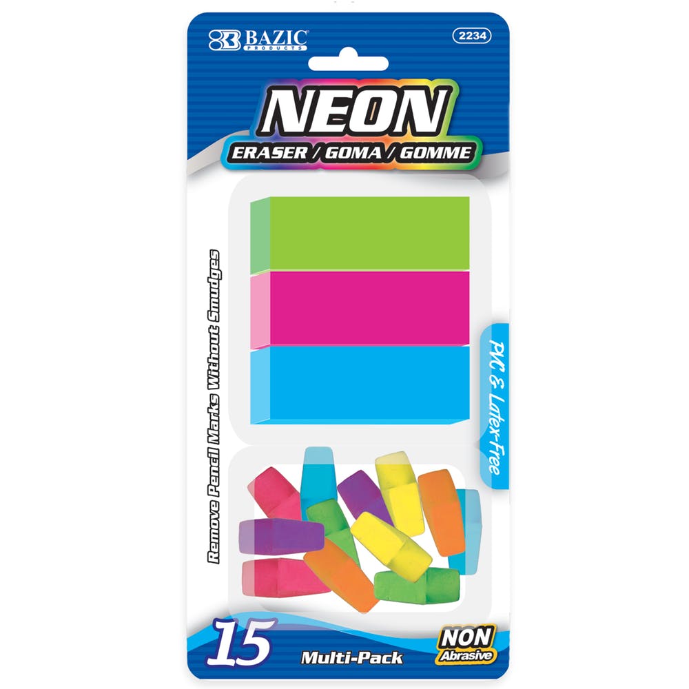 Neon Eraser Sets - 15 Count 2 Styles 2