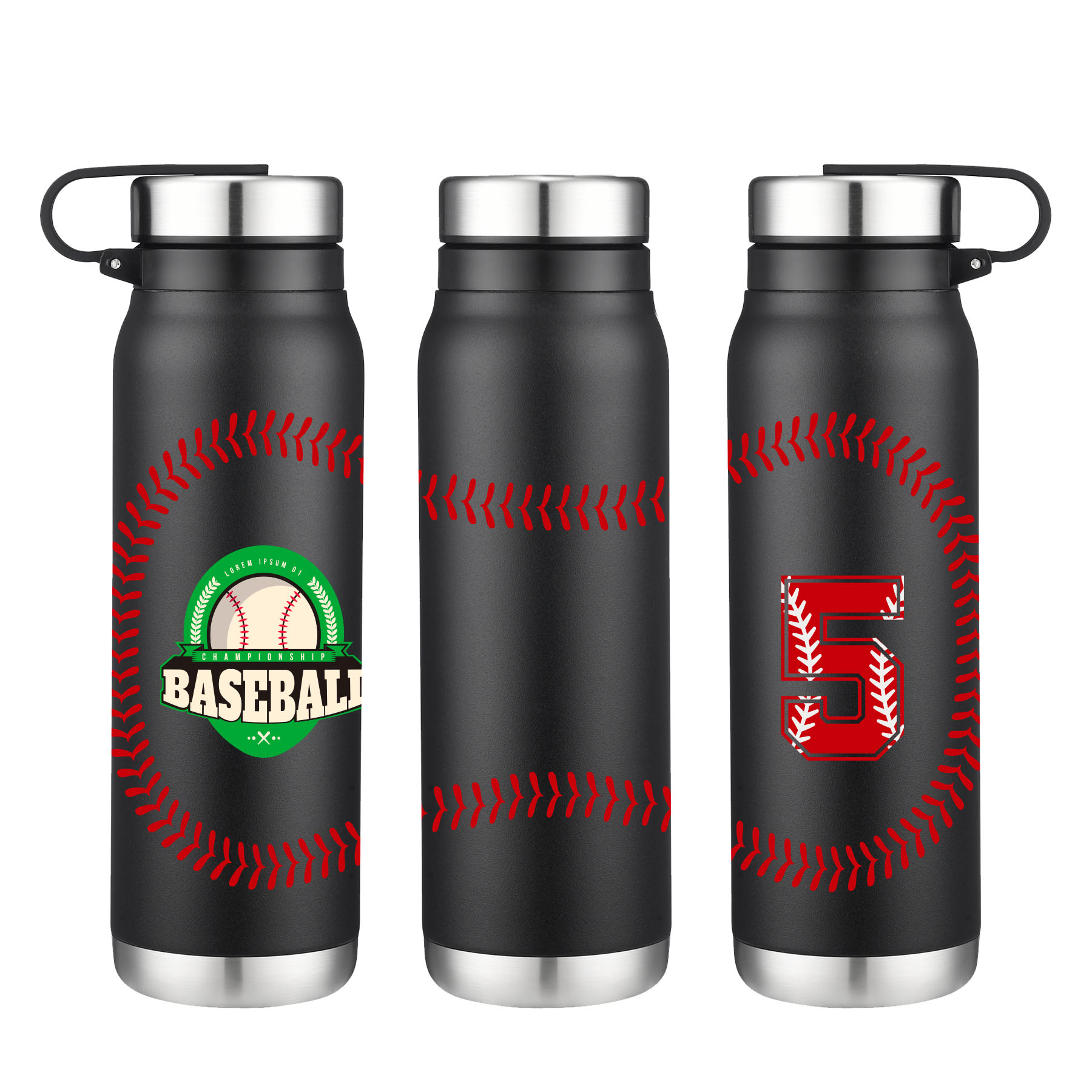 20 oz. Baseball Design Stainless Steel Vacuum Water Bottle w/ Twist Lid 1