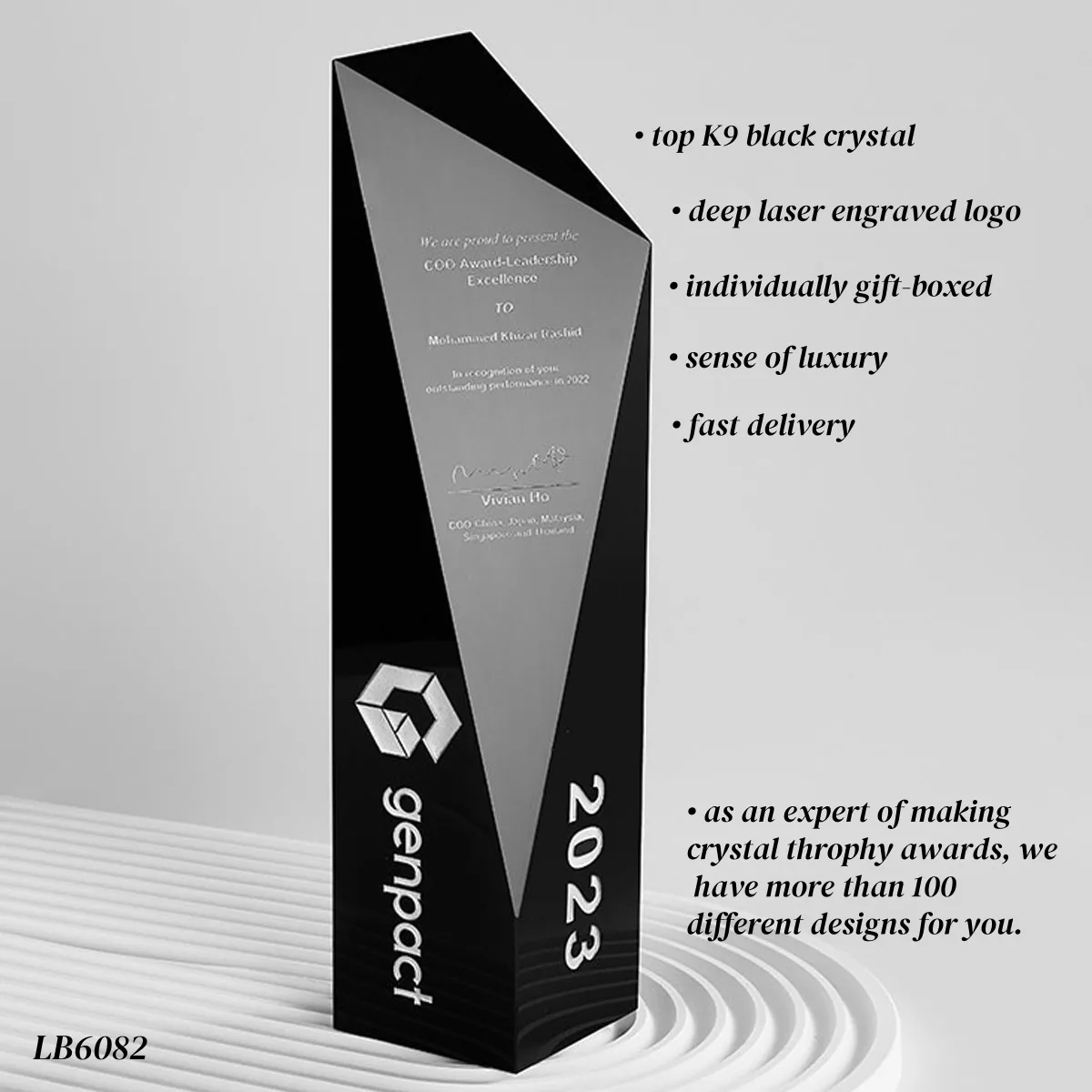 Black Crystal Award Trophy for Appreciation Plaque 4