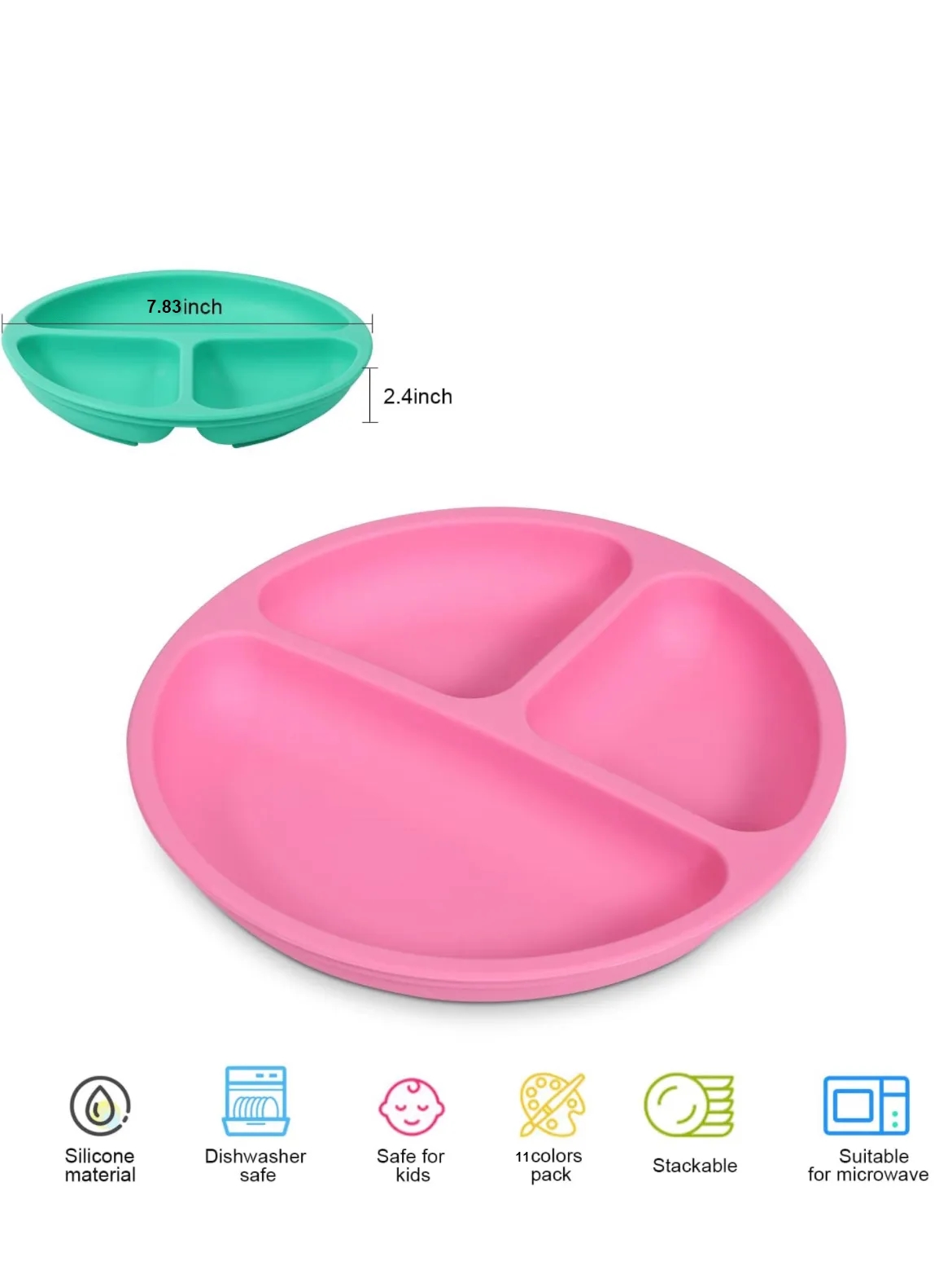 Toddler Plates with Suction,100% food-Grade Silicone Divided 5