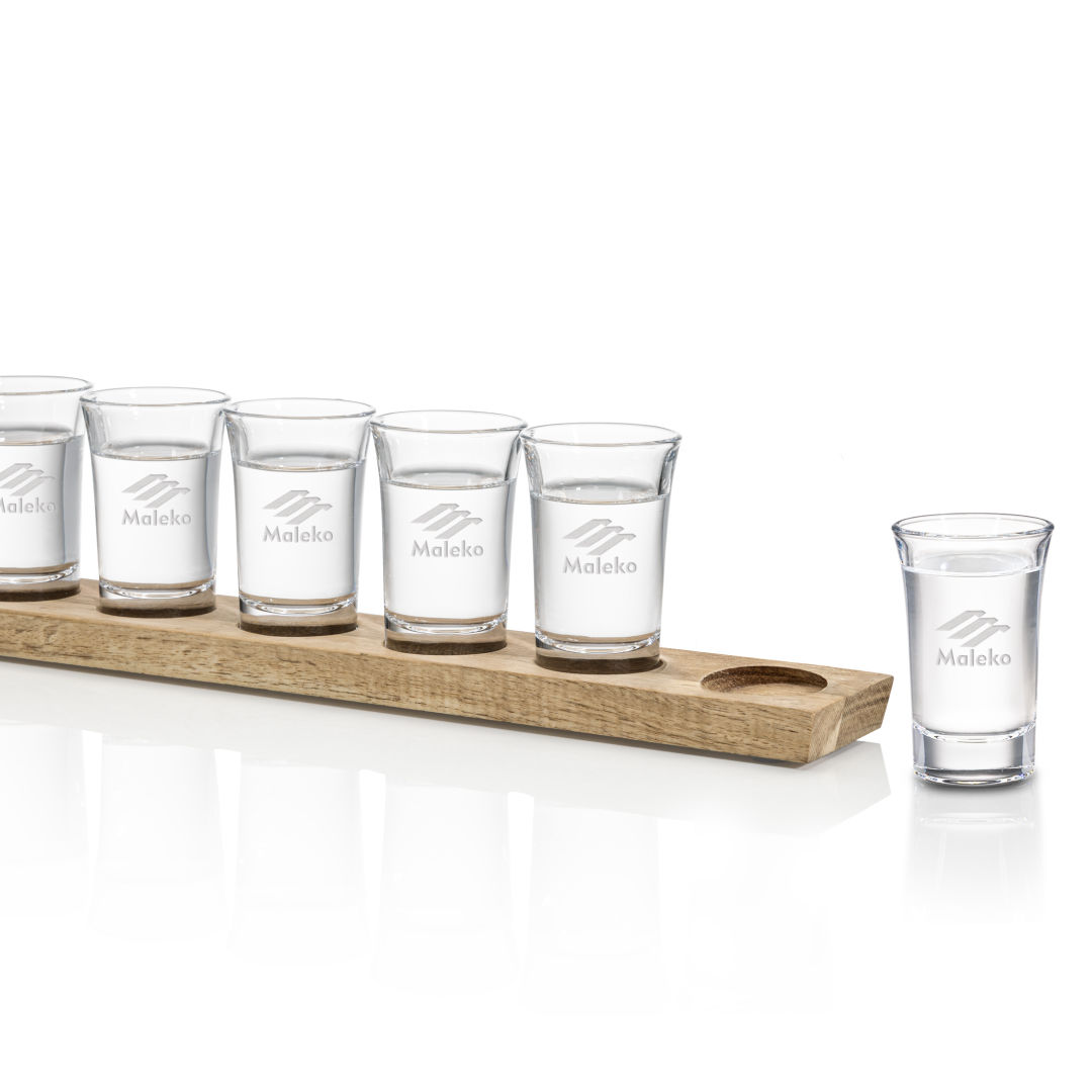 Shot Glasses Set on Acacia - Deep Etch 3