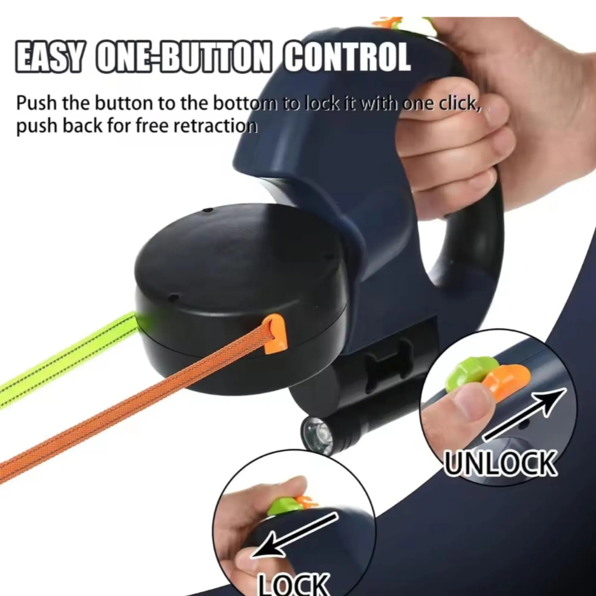 Retractable Dog Leash With Poop Bag And Light For Night Walk 3