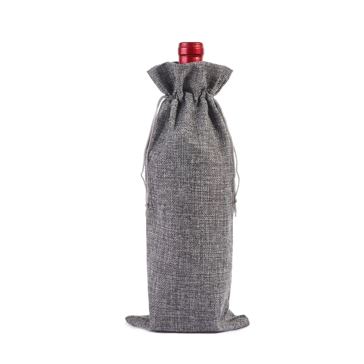 MOQ 20 Burlap Drawstring Wine Bottle Bag 14"L x 6"W 7