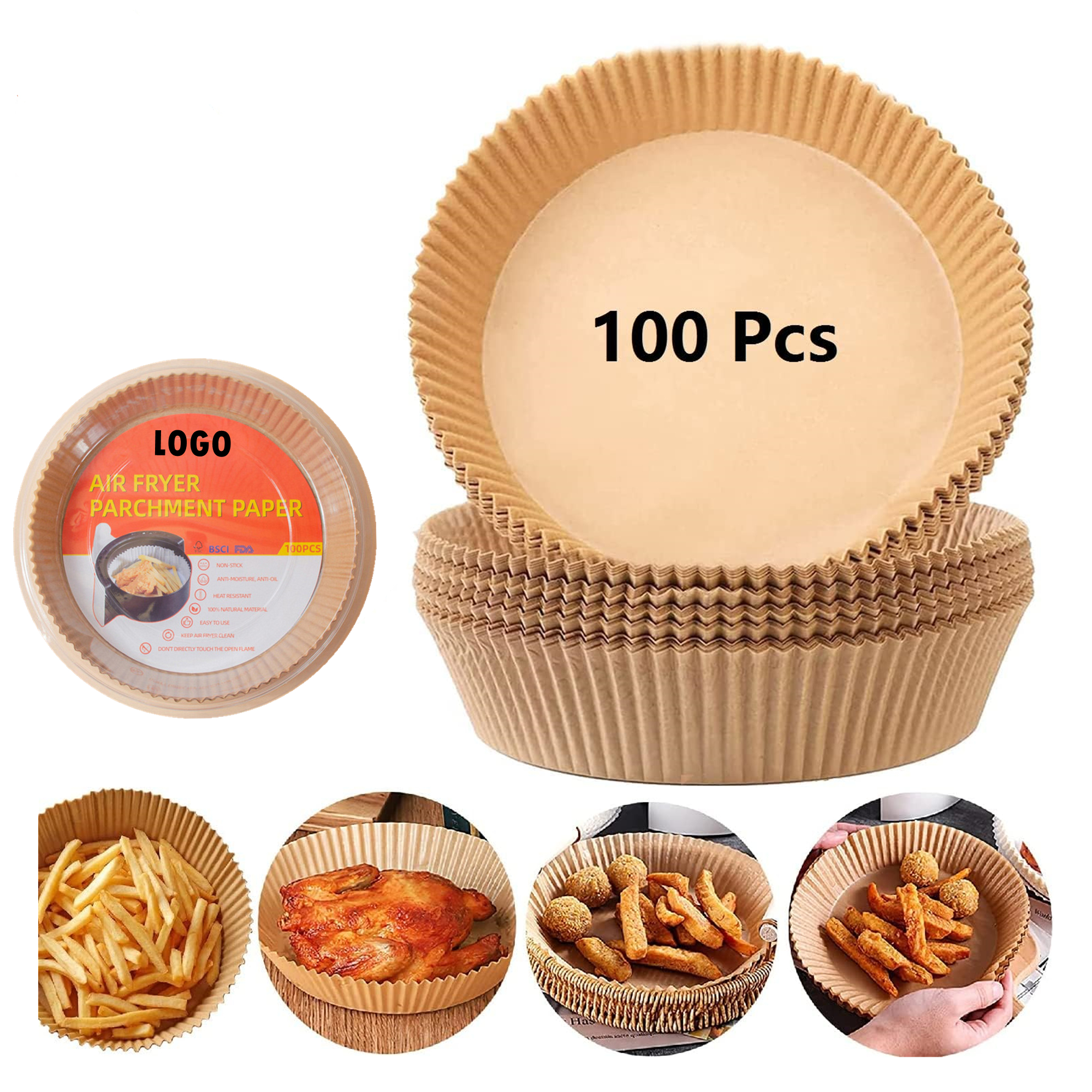 100 Pcs 6.3 Inch Air Fryer Paper Liners