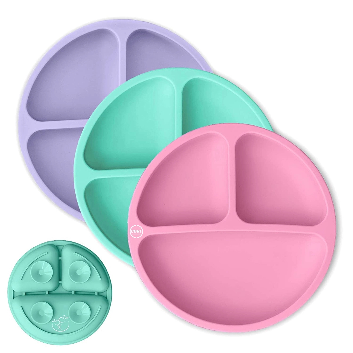 100% Food-Grade Silicone Divided Plates with Suction 1