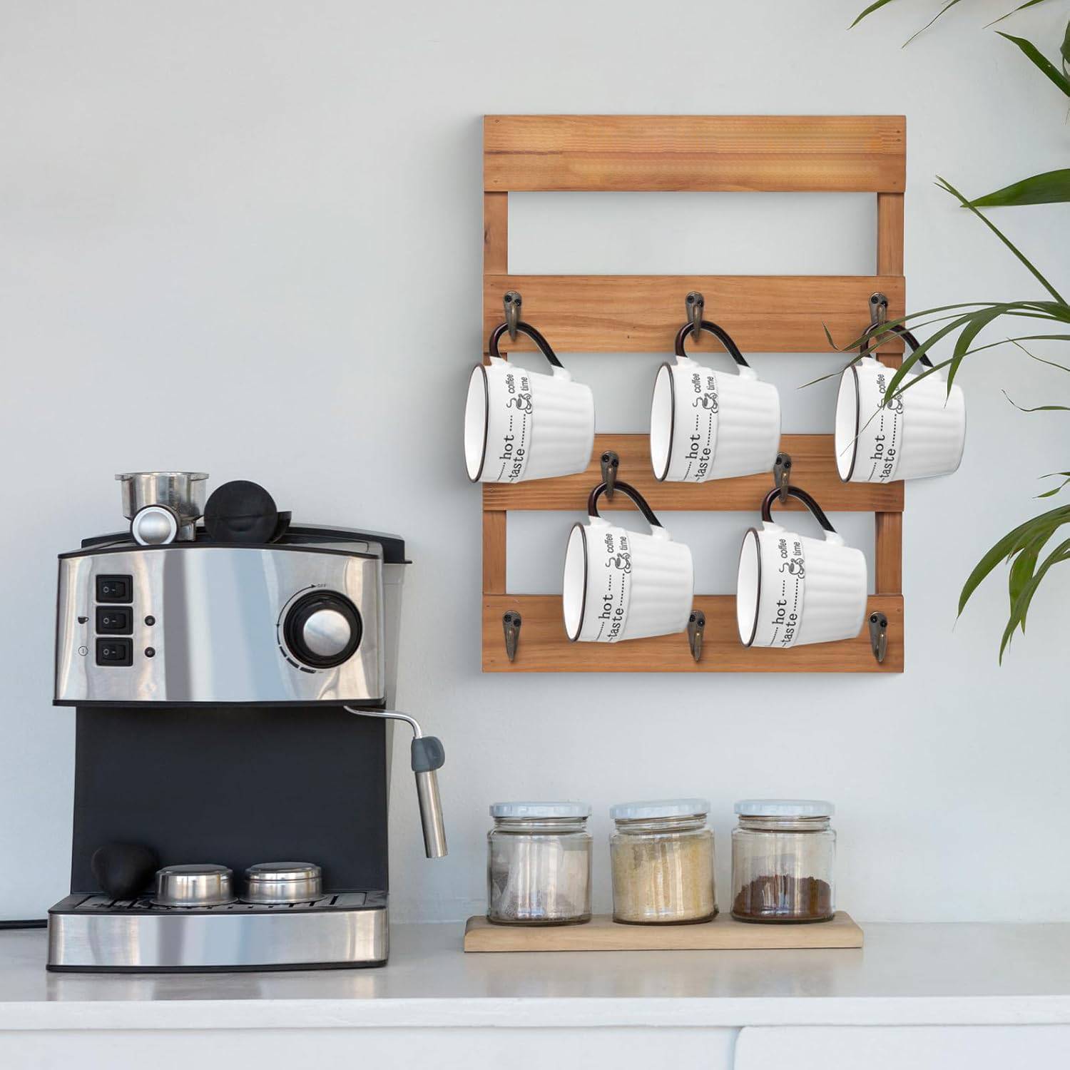 Wall Mounted Solid Wood Mug Holder w/ 8 Hooks 4