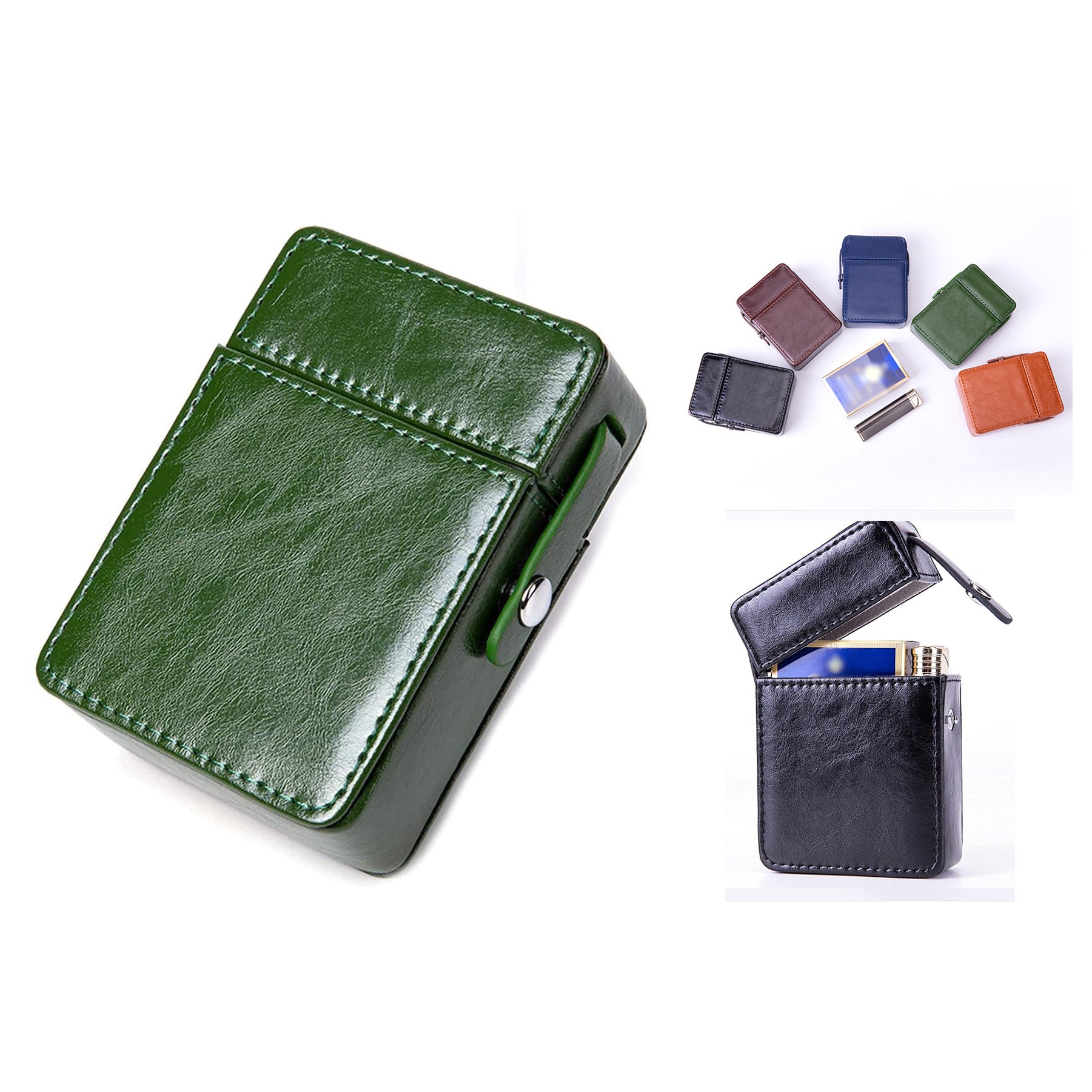 PU Leather Cigarette Case with Lighter Holder 2