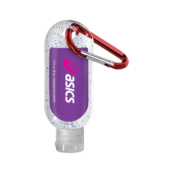 1.9 oz. Single Color Moisture Bead Sanitizer in Clear Bottle with Carabiner 101