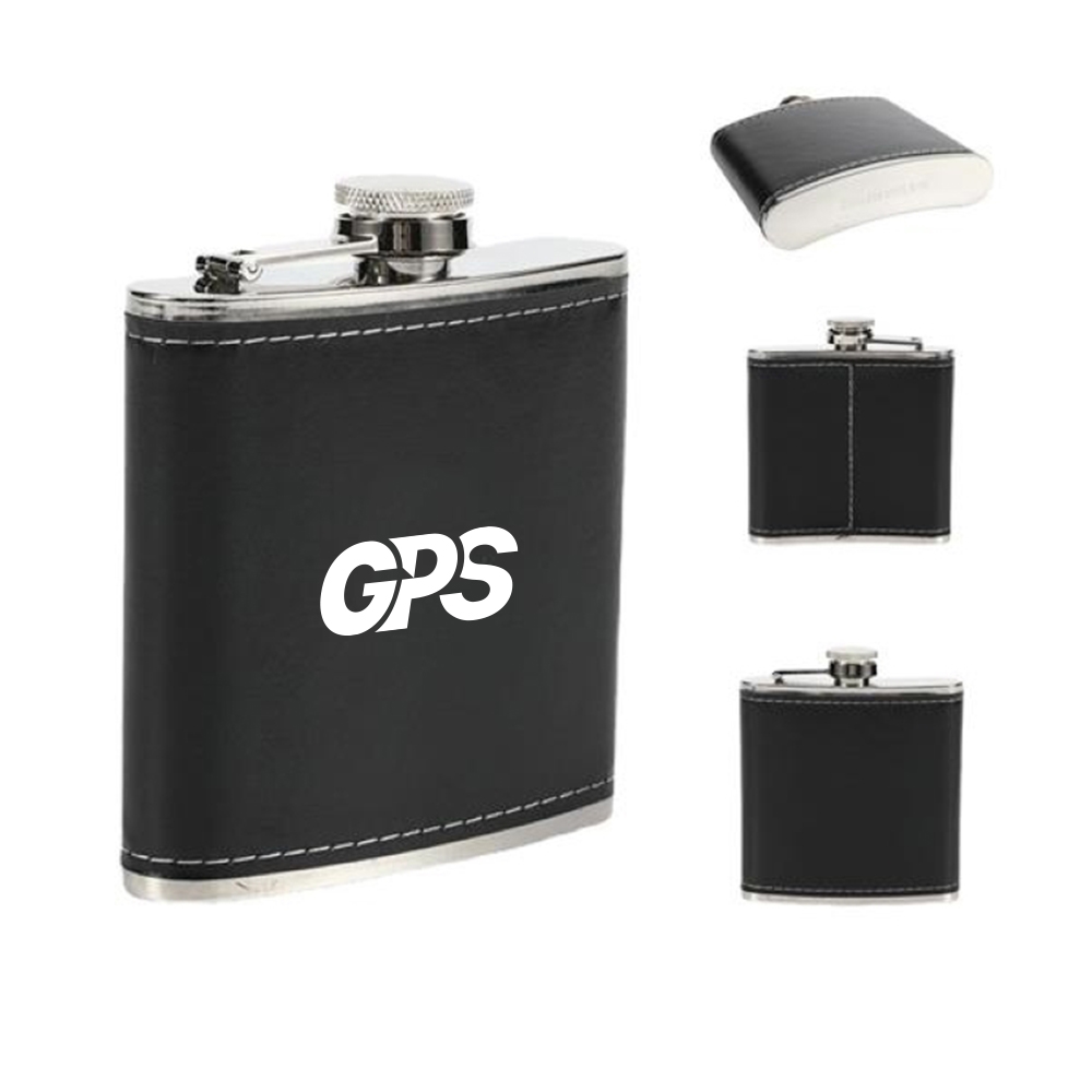 Stainless Steel Soft Touch Leather Wrap Flask Gift