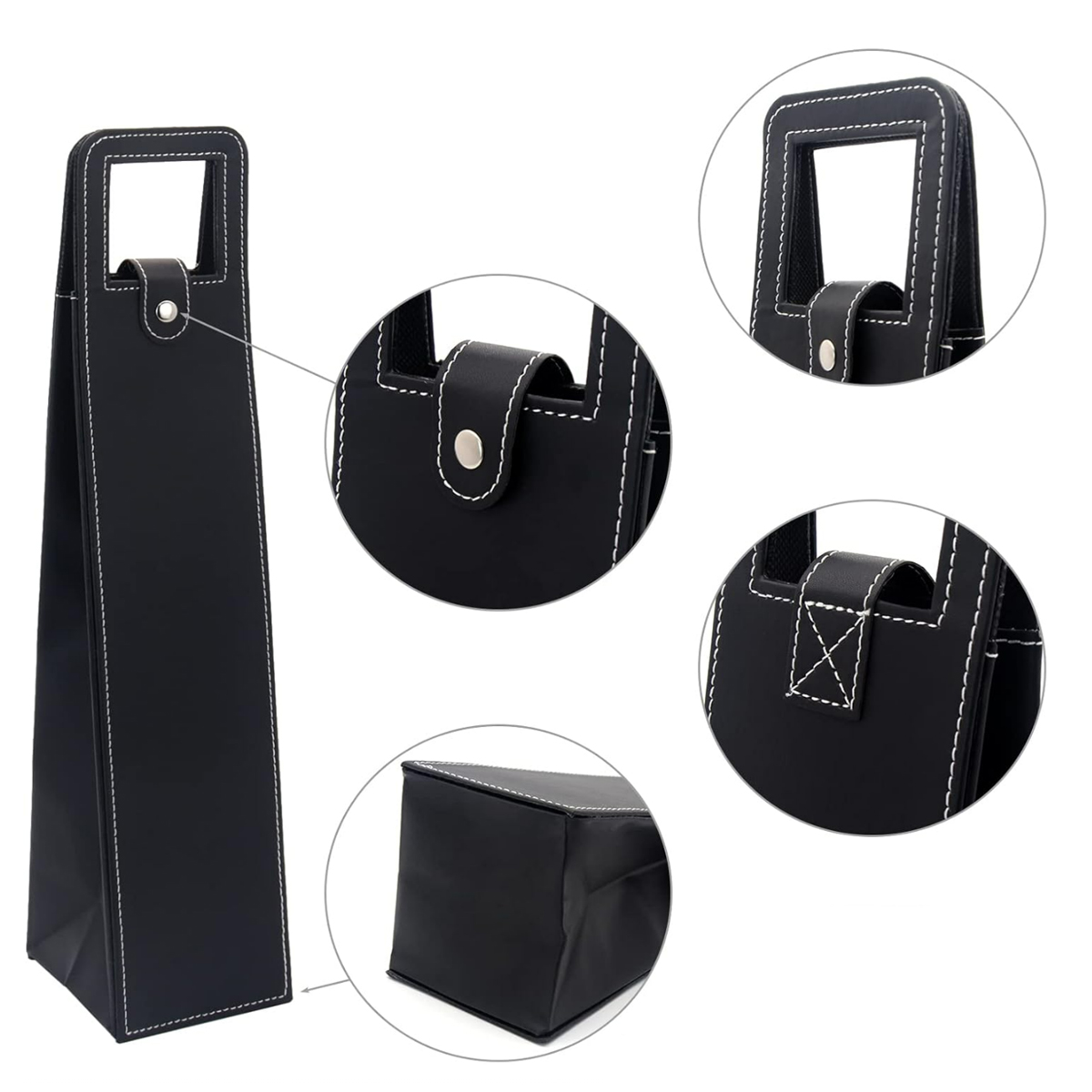 PU Leather Single Wine Bottle Bag with Handle Slot 5